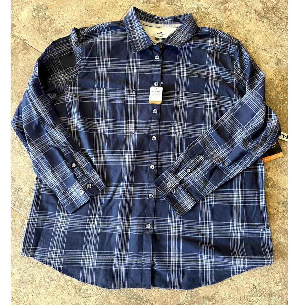 Ridgecut Blue Plaid Flannel Long Sleeve Button down Shirt, Women's size 2X -NWT